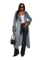 Off Beat Charm Denim Maxi Coat – Light Blue