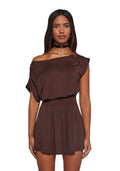 Crush Damage Off The Shoulder Dress – Brown