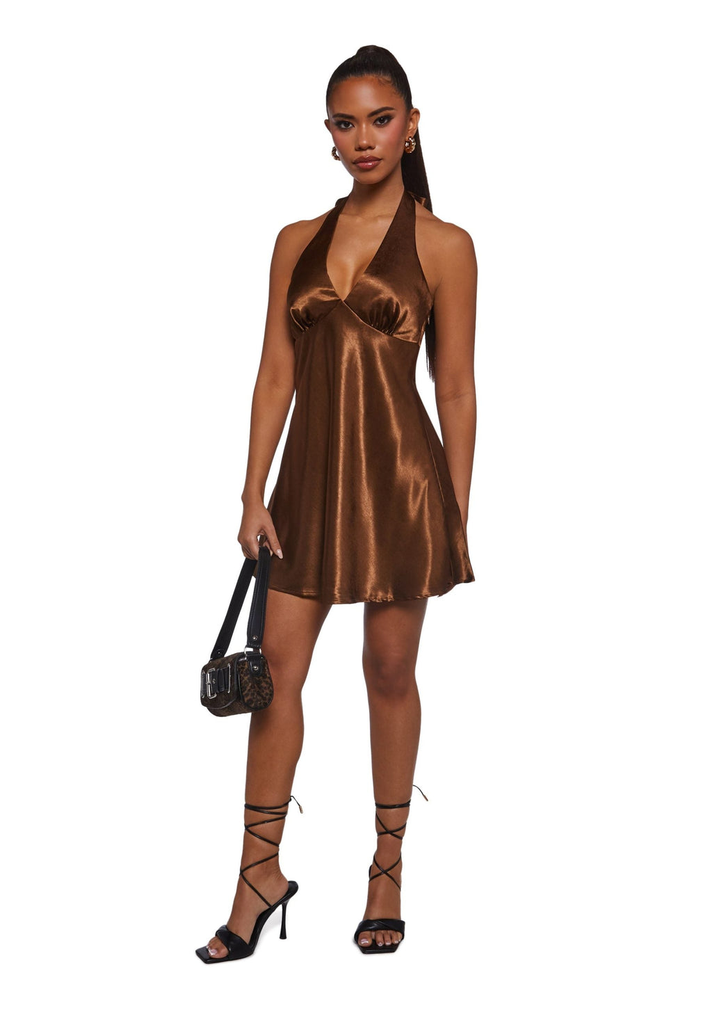 House Party Halter Dress – Brown