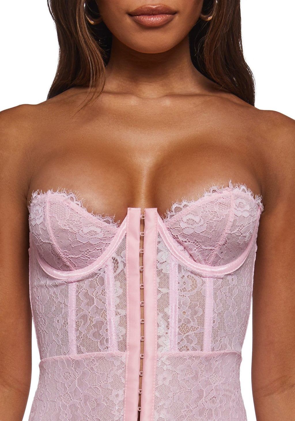 Captivating Gazes Slip Dress – Pink Lace