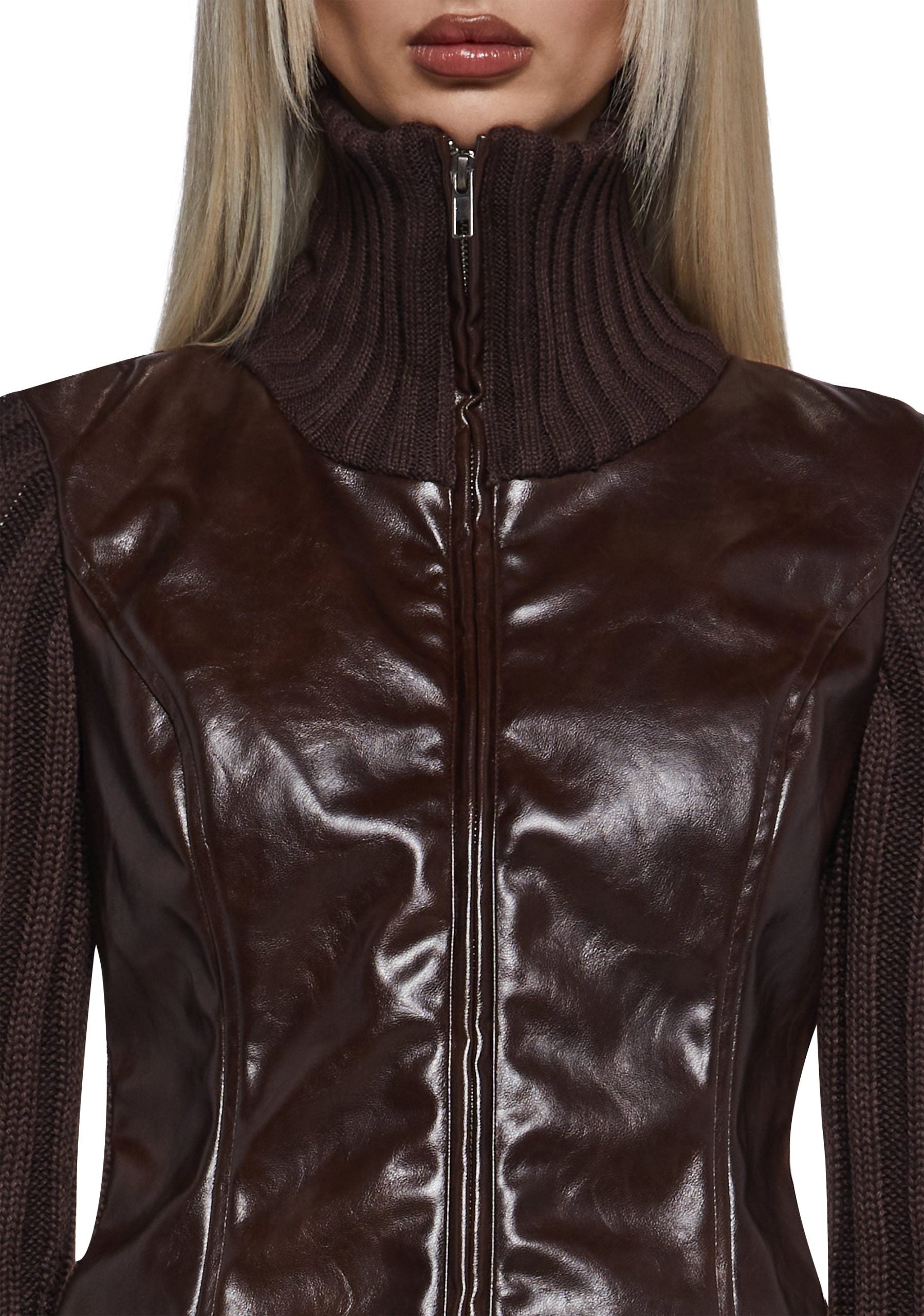 Tara Vegan Leather Knit Sweater