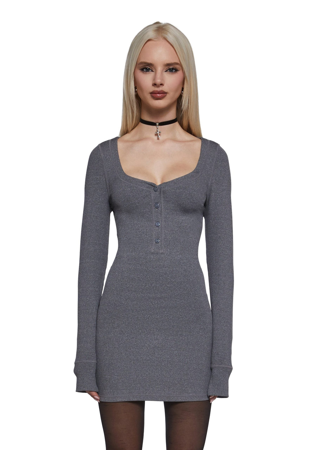 Hearts Linked Henley Dress – Gray