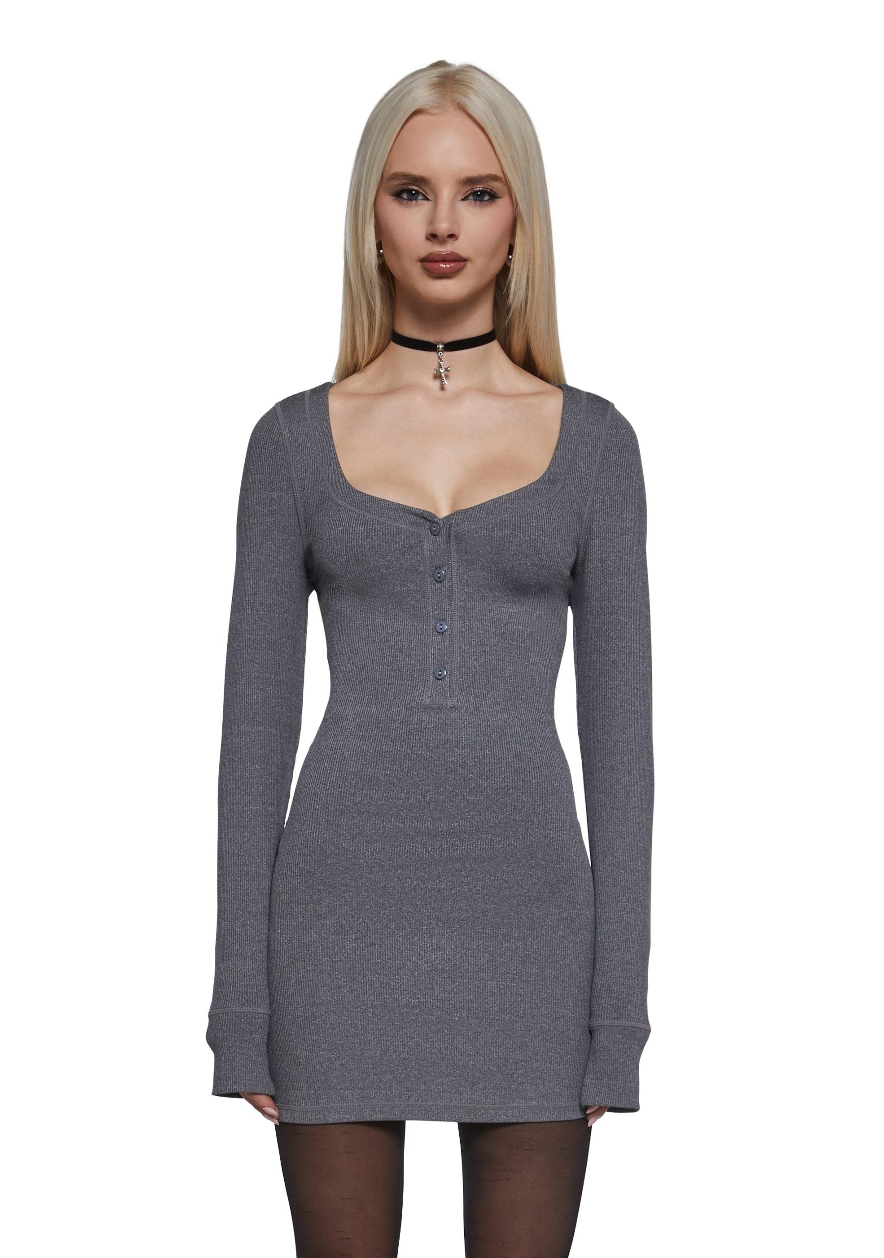 Hearts Linked Henley Dress – Gray