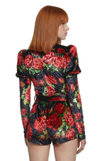 Chic Manners Velvet Romper – Black/Red