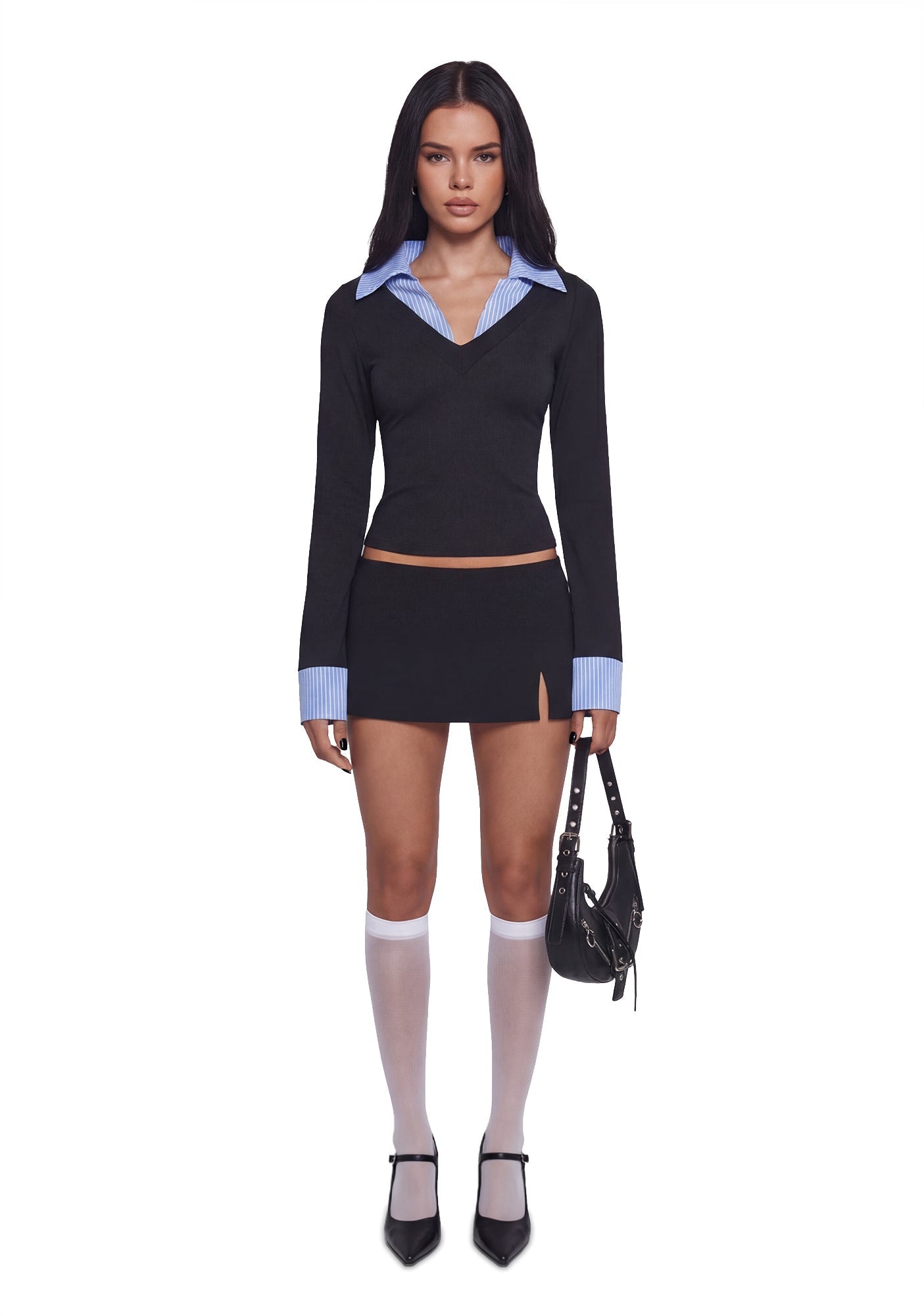 Eleanor Collared Long Sleeve Top – Striped