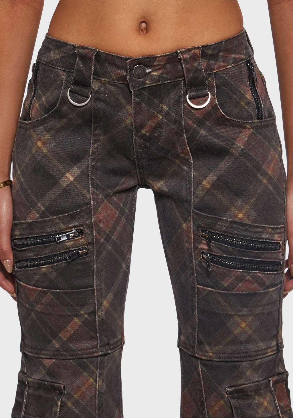 Aurora Cargo Jeans – Dark Plaid