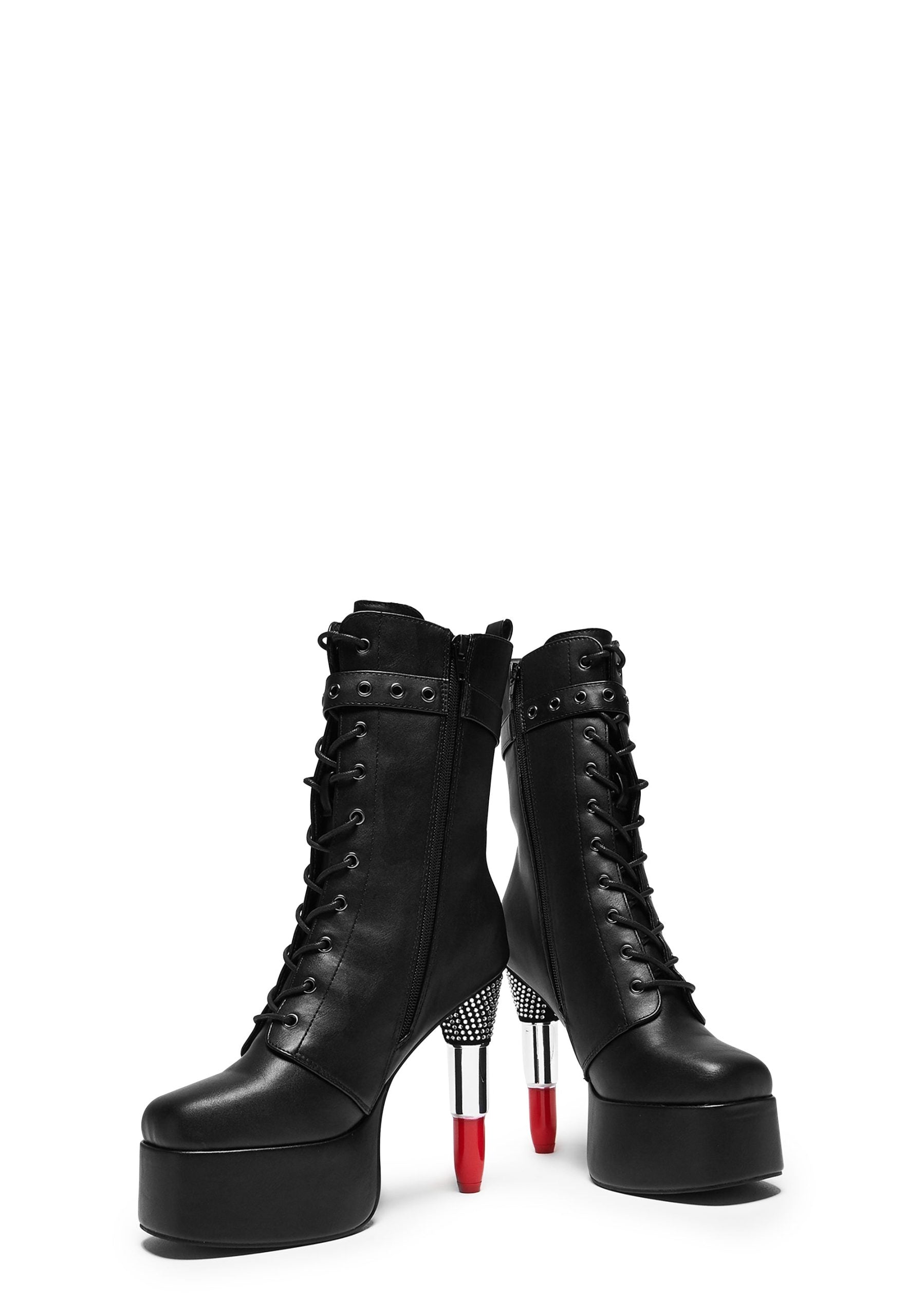 X Rocky Horror Show Thrill Me Lipstick Heeled Boots – Black