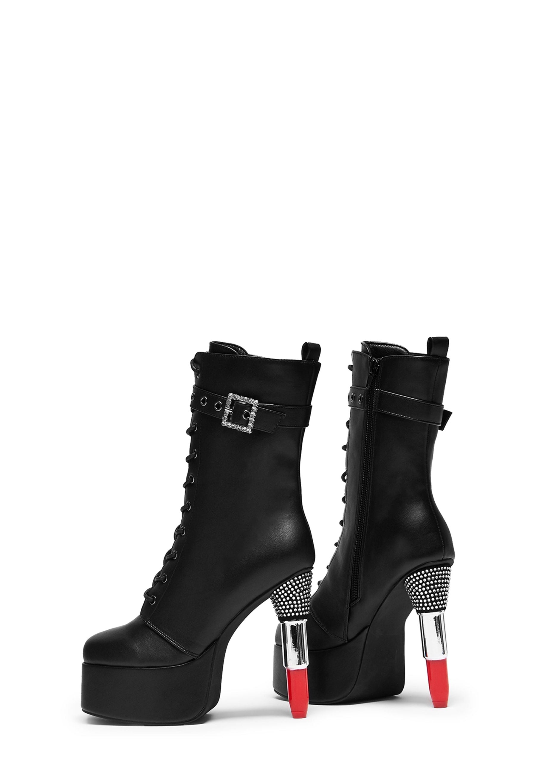 X Rocky Horror Show Thrill Me Lipstick Heeled Boots – Black