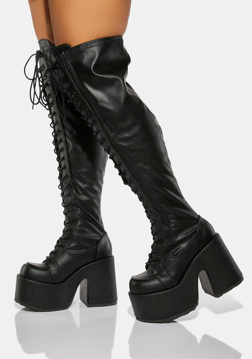 Camel-300WC Platform Wide Calf Thigh High Boots