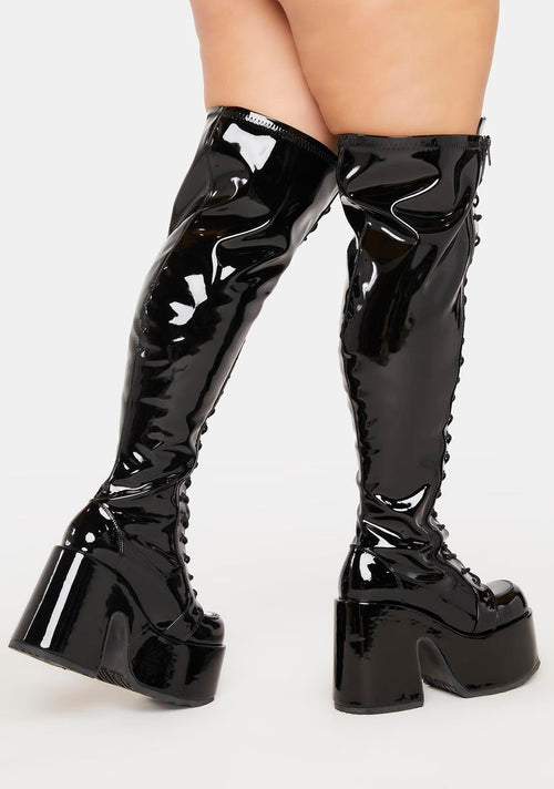 Camel-300WC Platform Wide Calf Thigh High Boots