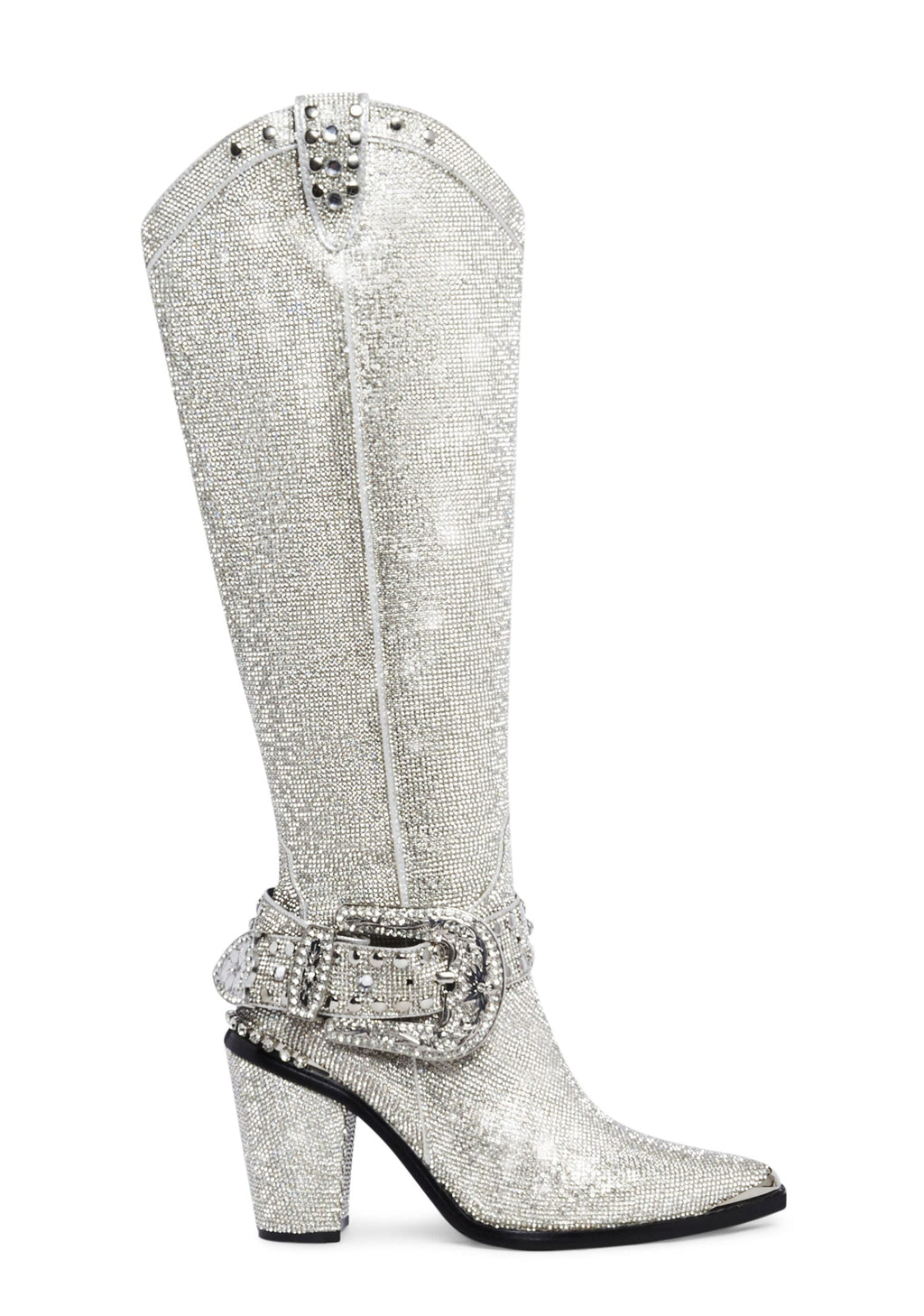 Sharp Sheriff Shine Knee High Boots -Silver