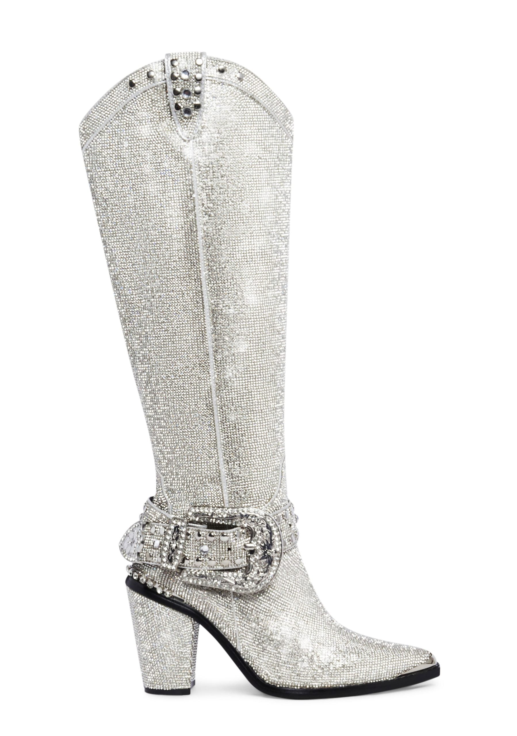 Sharp Sheriff Shine Knee High Boots -Silver