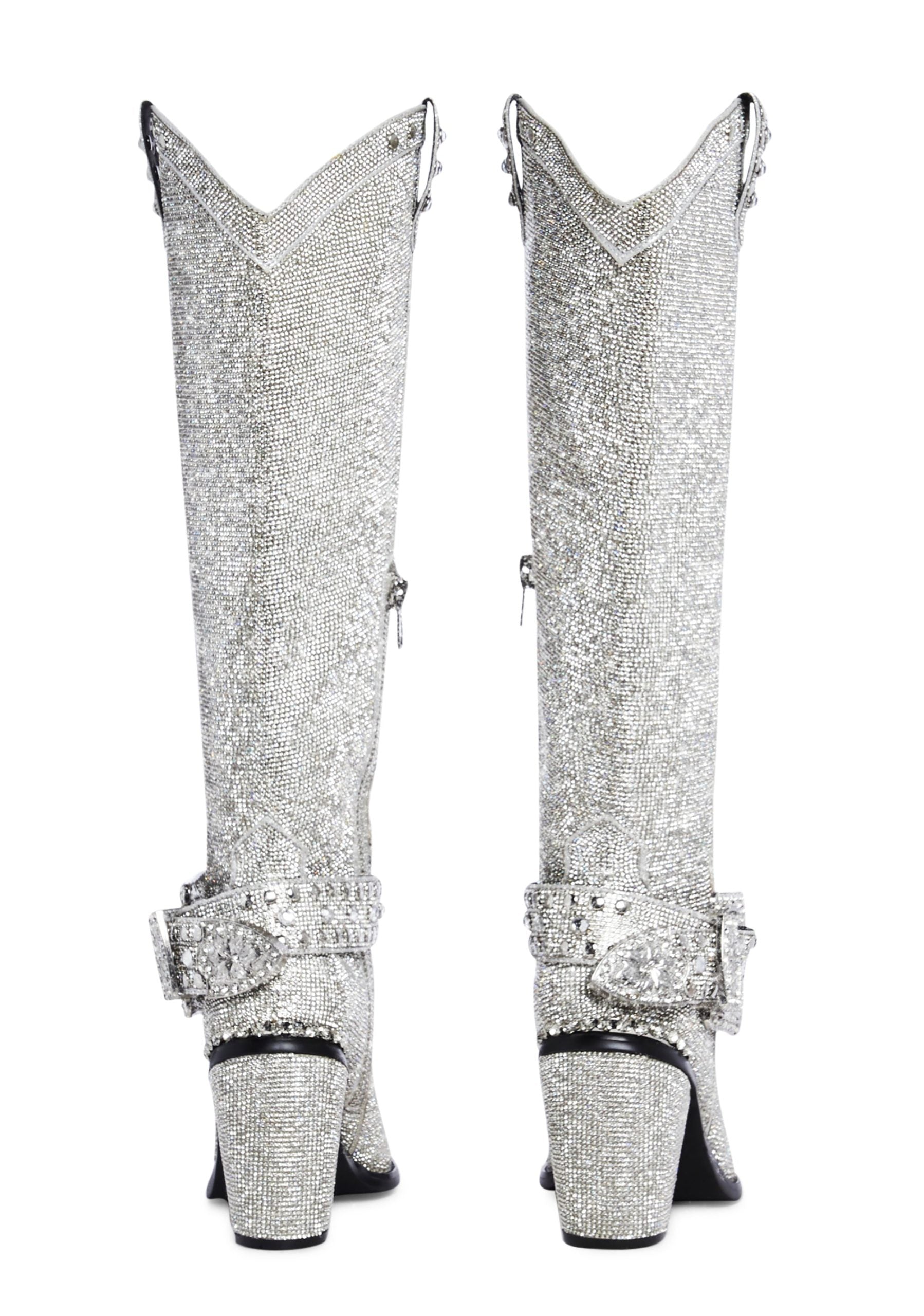 Sharp Sheriff Shine Knee High Boots -Silver