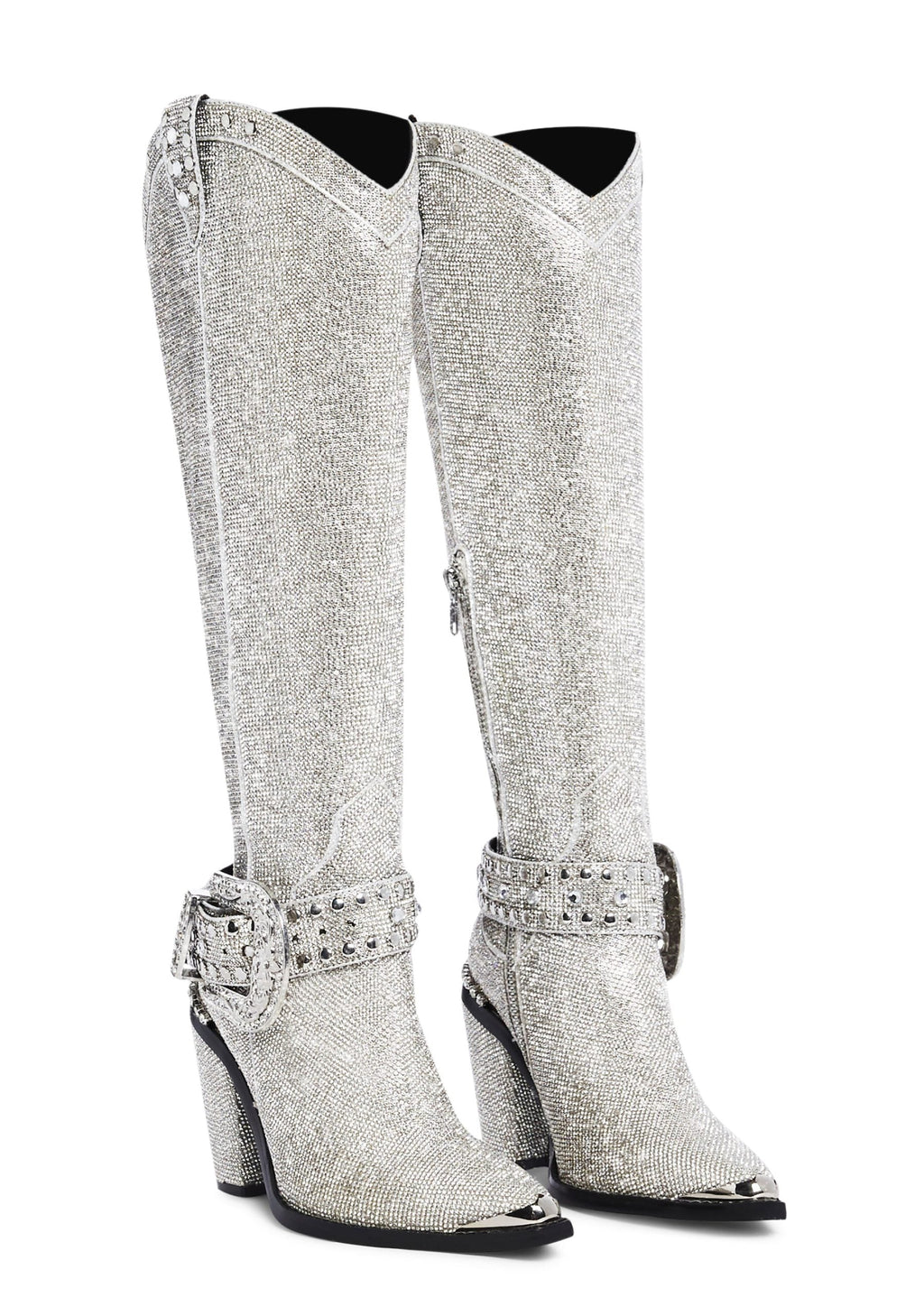 Sharp Sheriff Shine Knee High Boots -Silver