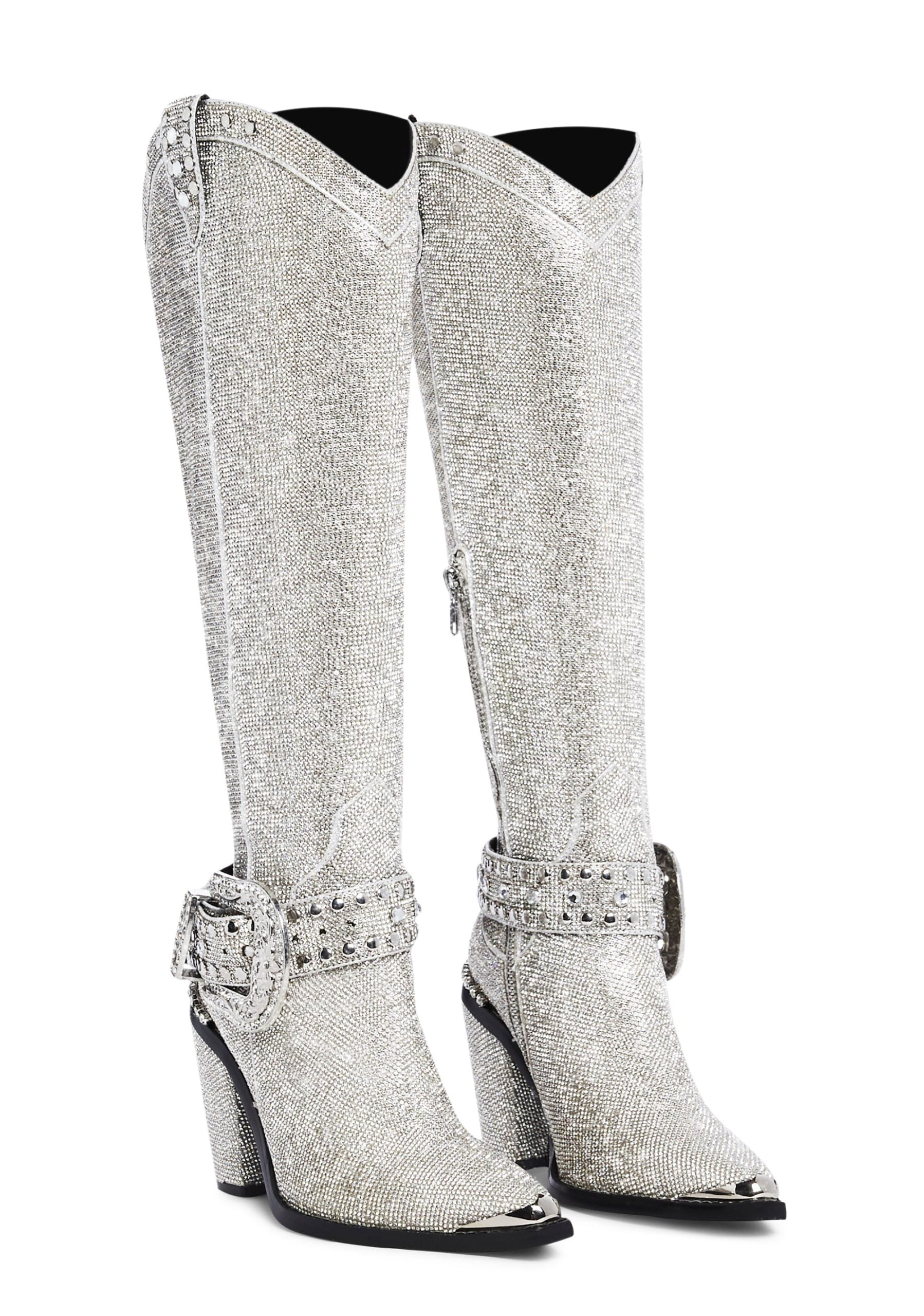 Sharp Sheriff Shine Knee High Boots -Silver