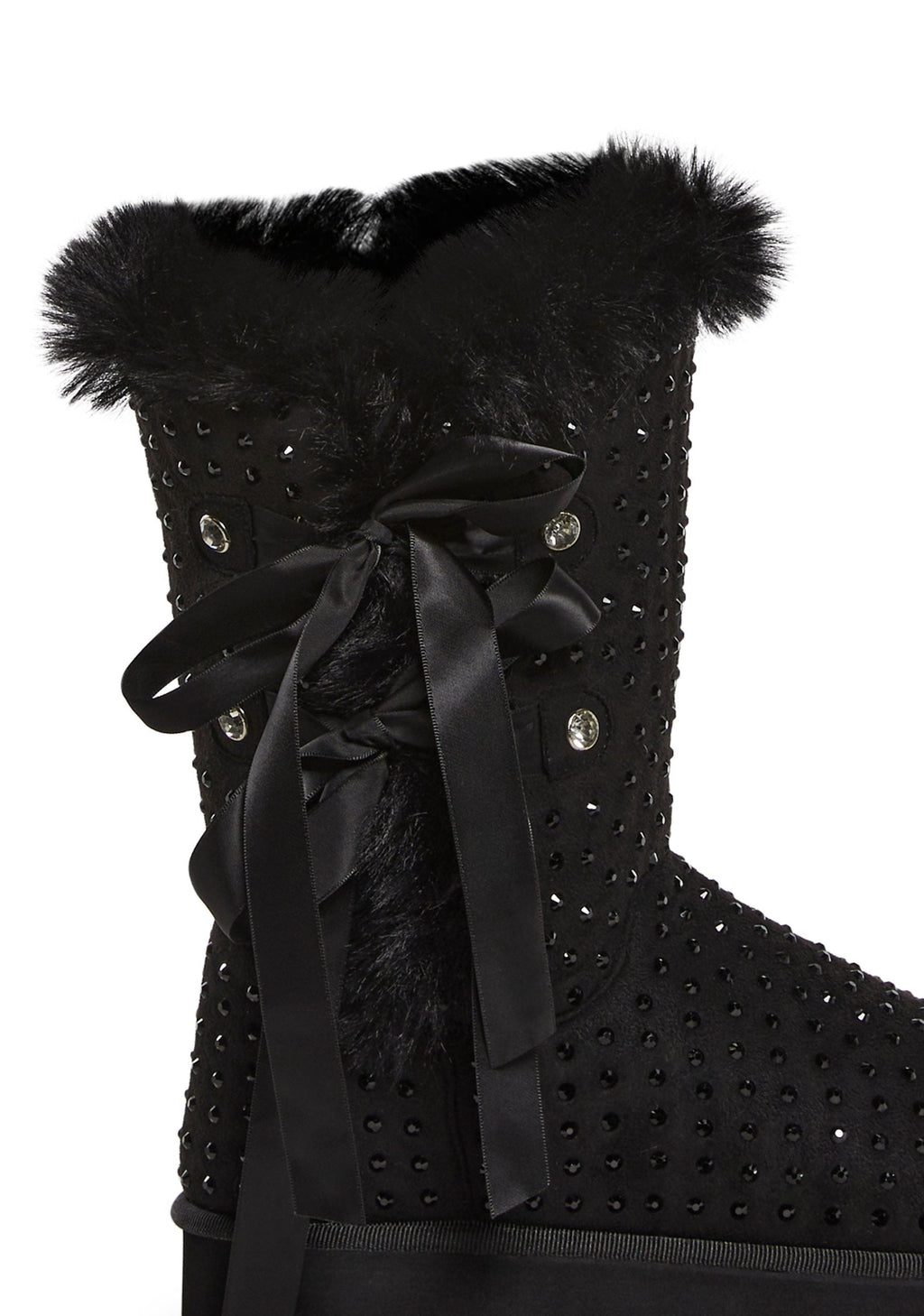 Snowflake Cadet Rhinestone Booties – Black