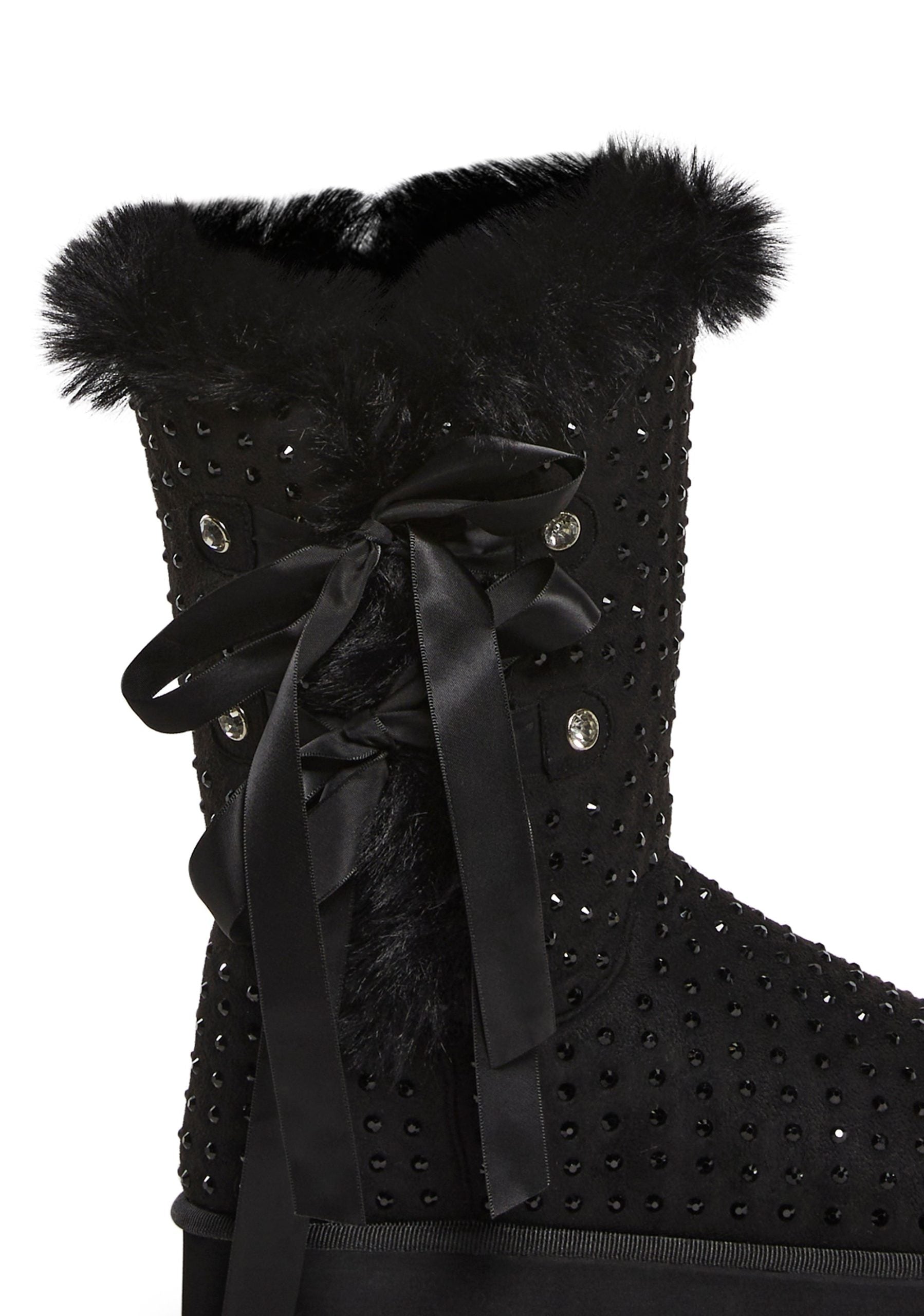 Snowflake Cadet Rhinestone Booties – Black