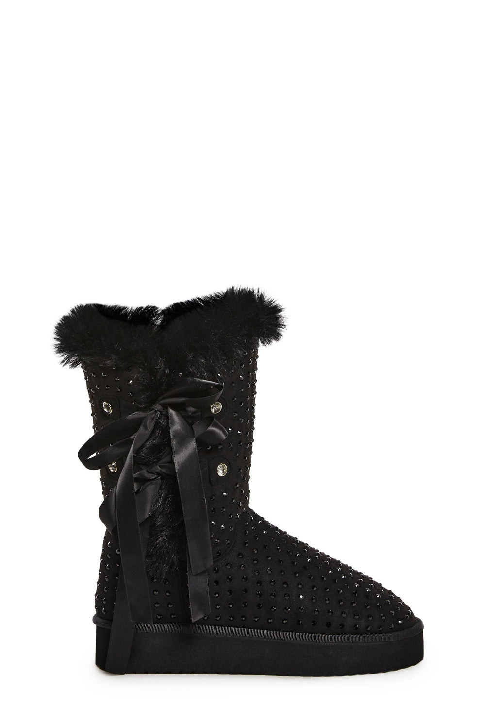 Snowflake Cadet Rhinestone Booties – Black