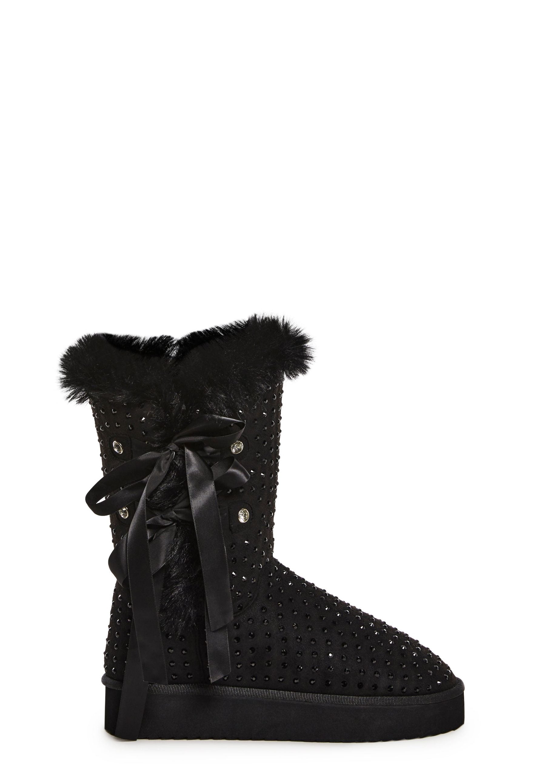 Snowflake Cadet Rhinestone Booties – Black