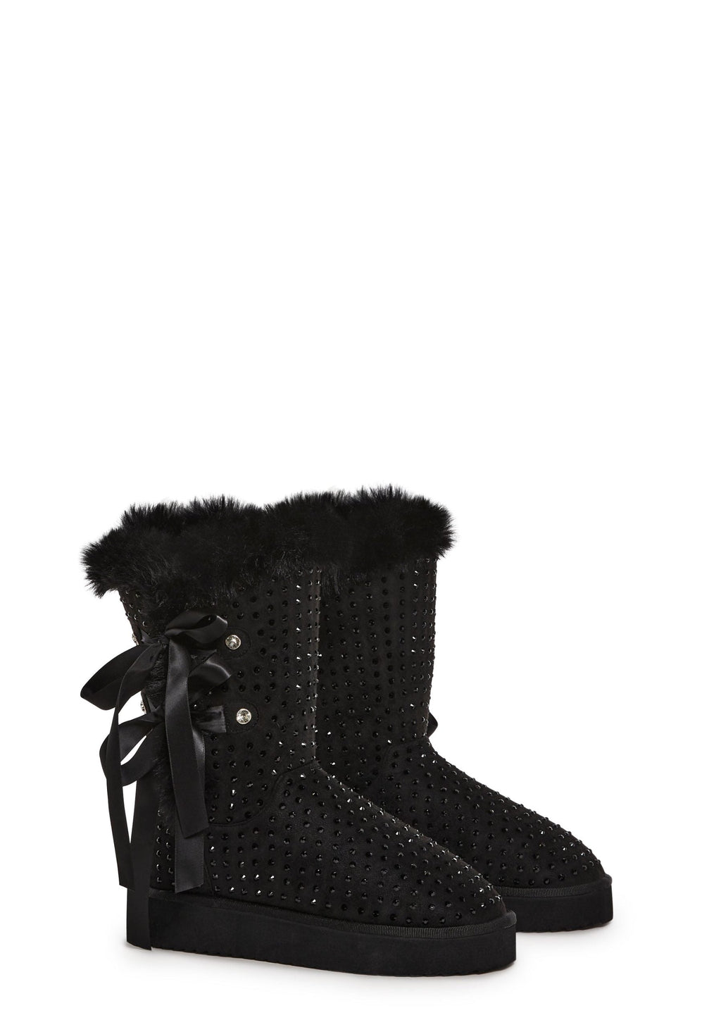 Snowflake Cadet Rhinestone Booties – Black