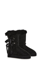 Snowflake Cadet Rhinestone Booties – Black
