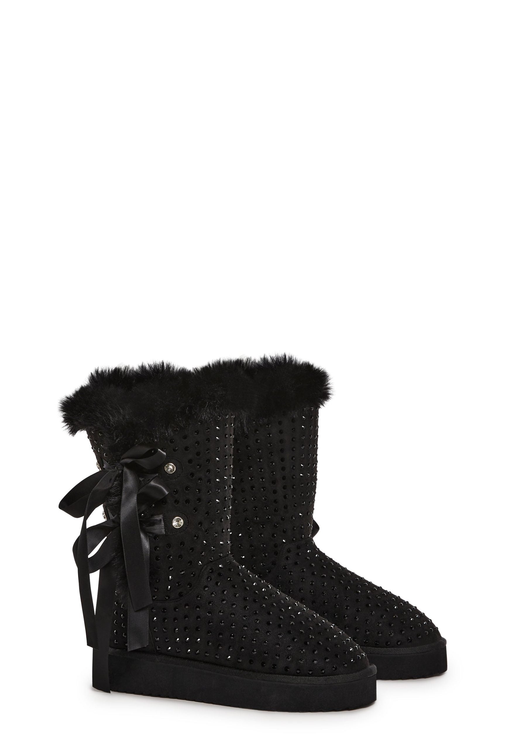 Snowflake Cadet Rhinestone Booties – Black