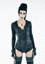 Crossfade Hooded Long Sleeve Romper – Black