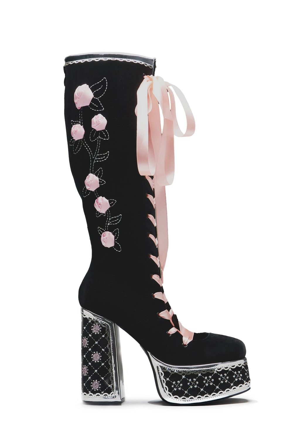 Guiltless Ghost Lace Up Platform Long Boots – Black