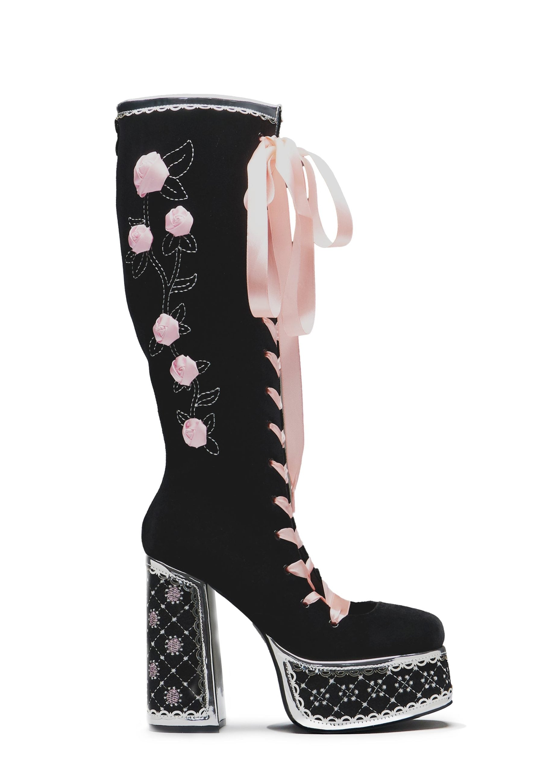 Guiltless Ghost Lace Up Platform Long Boots – Black