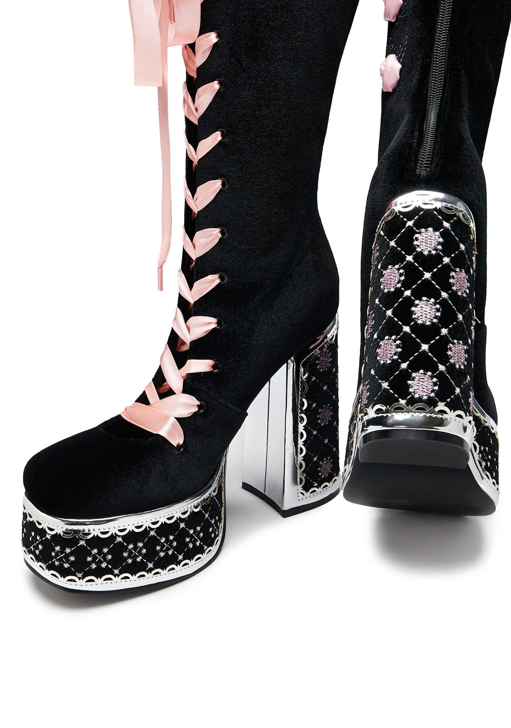 Guiltless Ghost Lace Up Platform Long Boots – Black