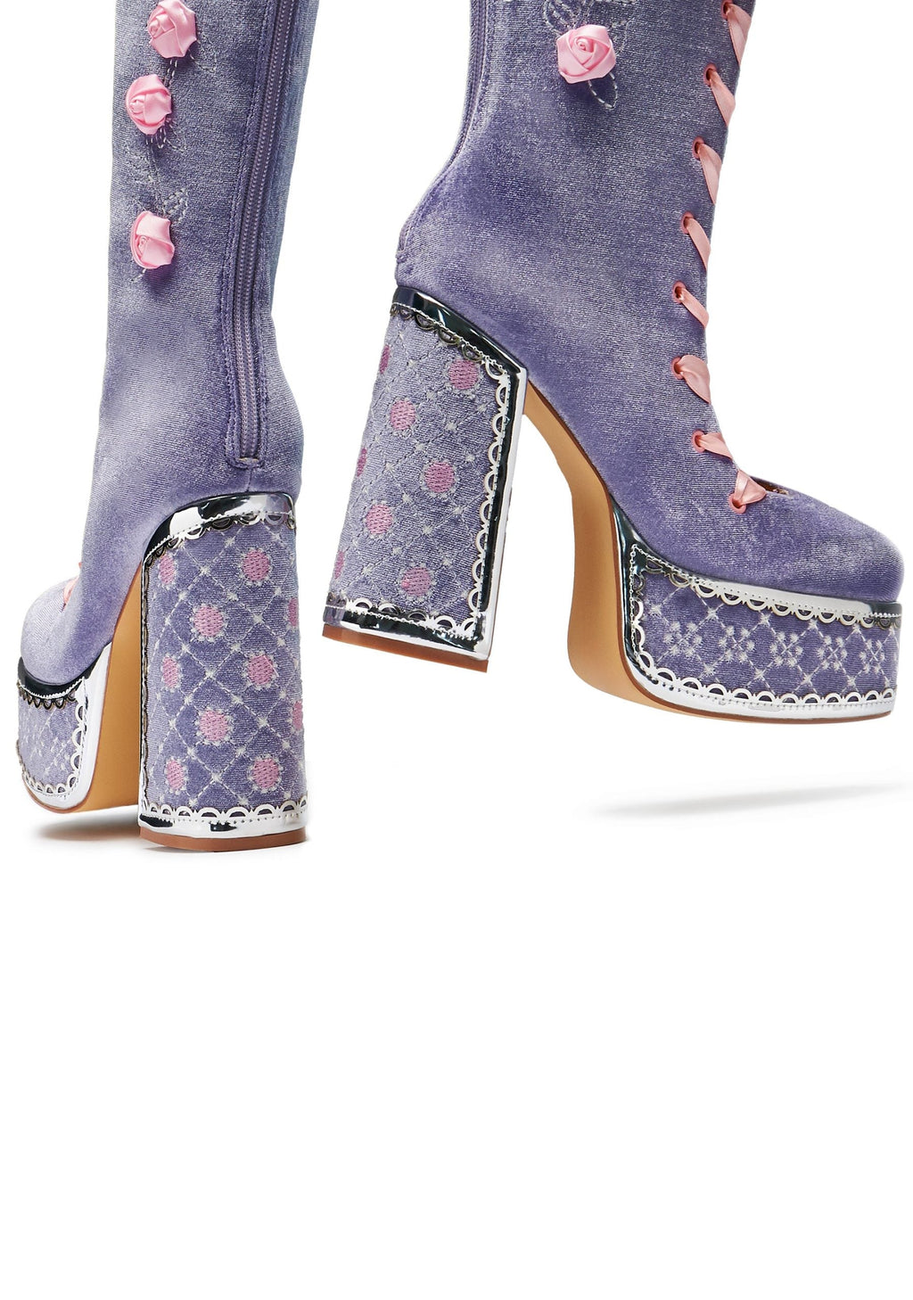 Guiltless Ghost Lace Up Platform Long Boots – Lilac