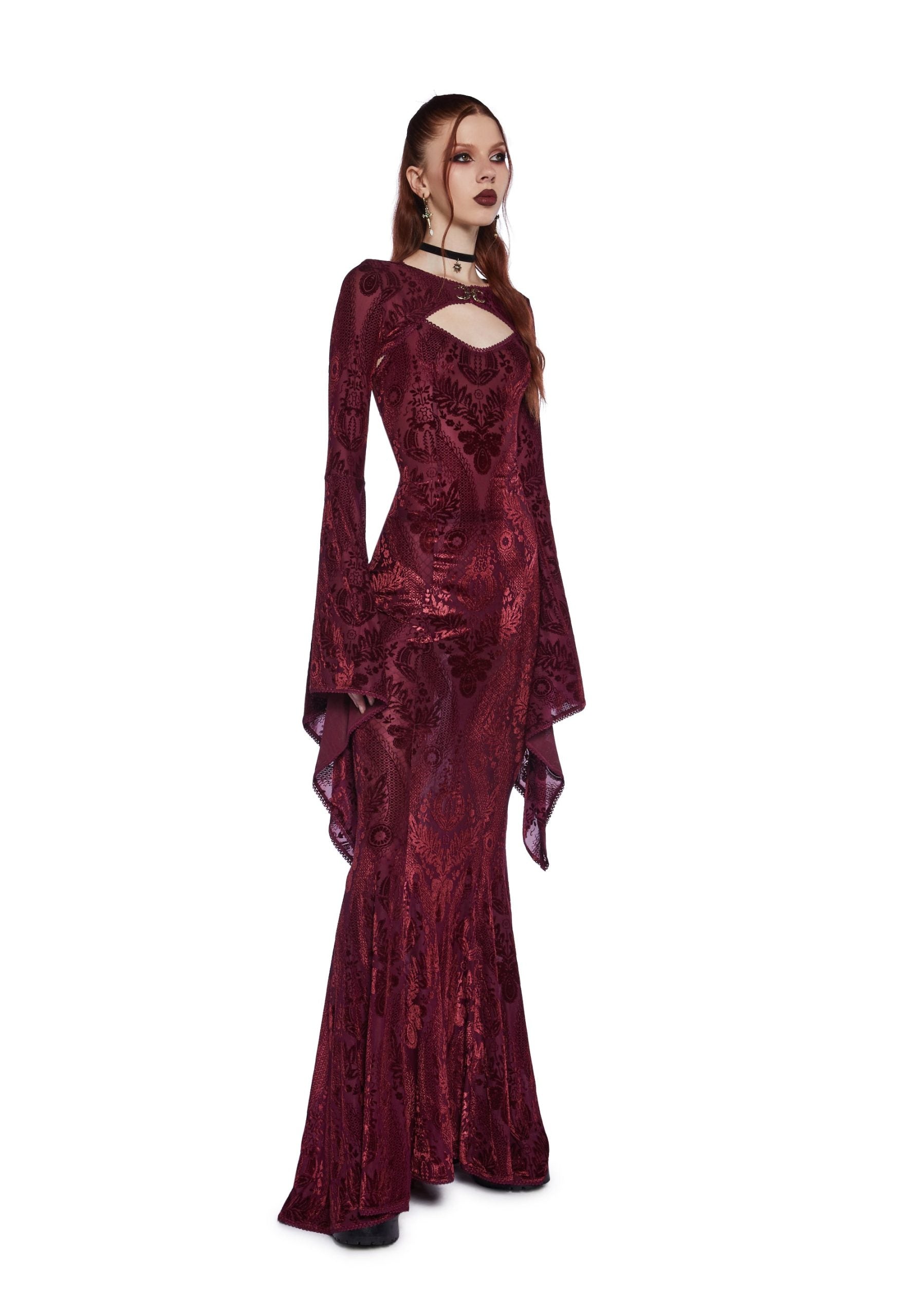 Druid’s Wife Maxi Dress And Shrug Set – Dark Red