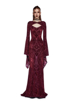 Druid’s Wife Maxi Dress And Shrug Set – Dark Red