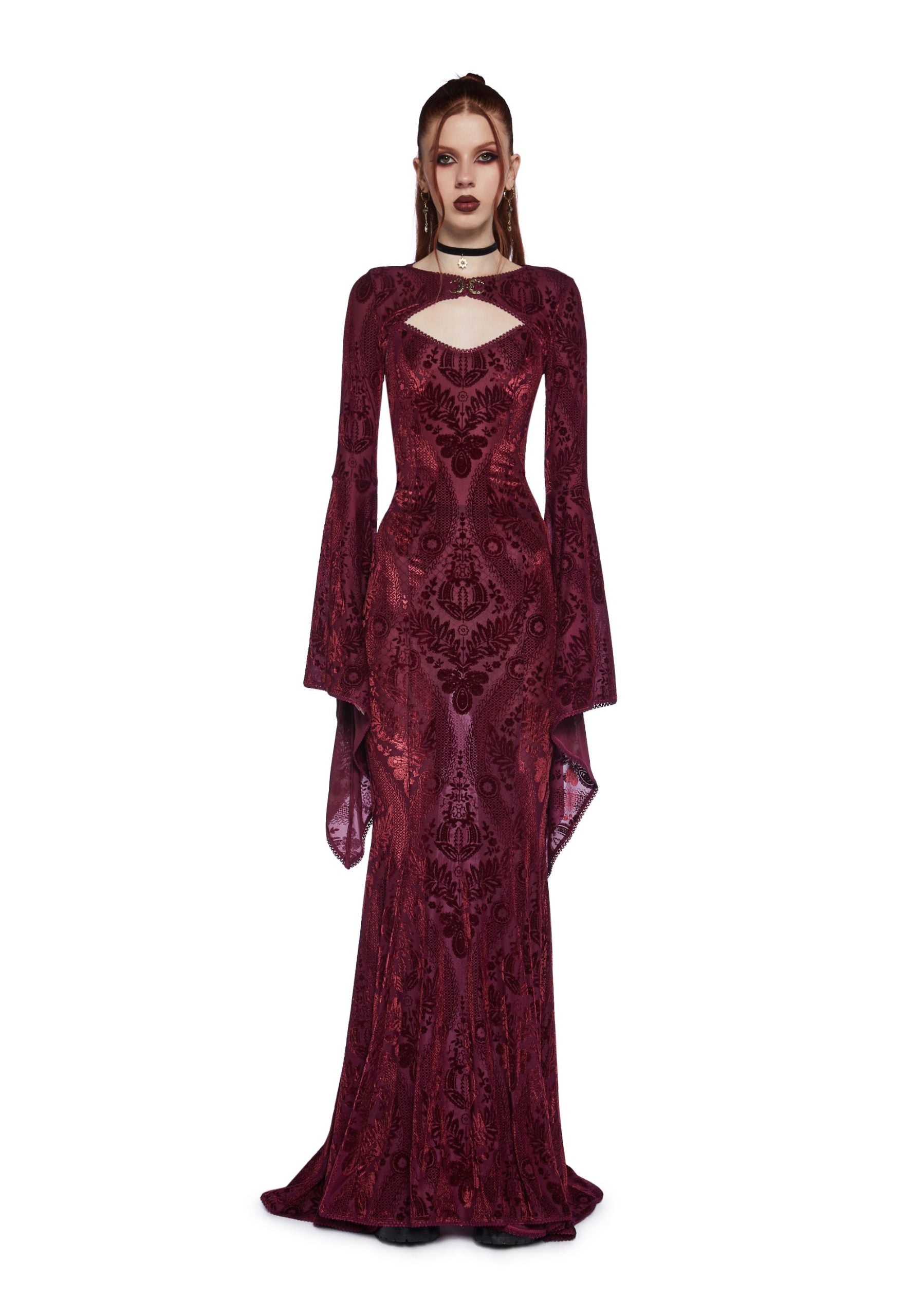 Druid’s Wife Maxi Dress And Shrug Set – Dark Red