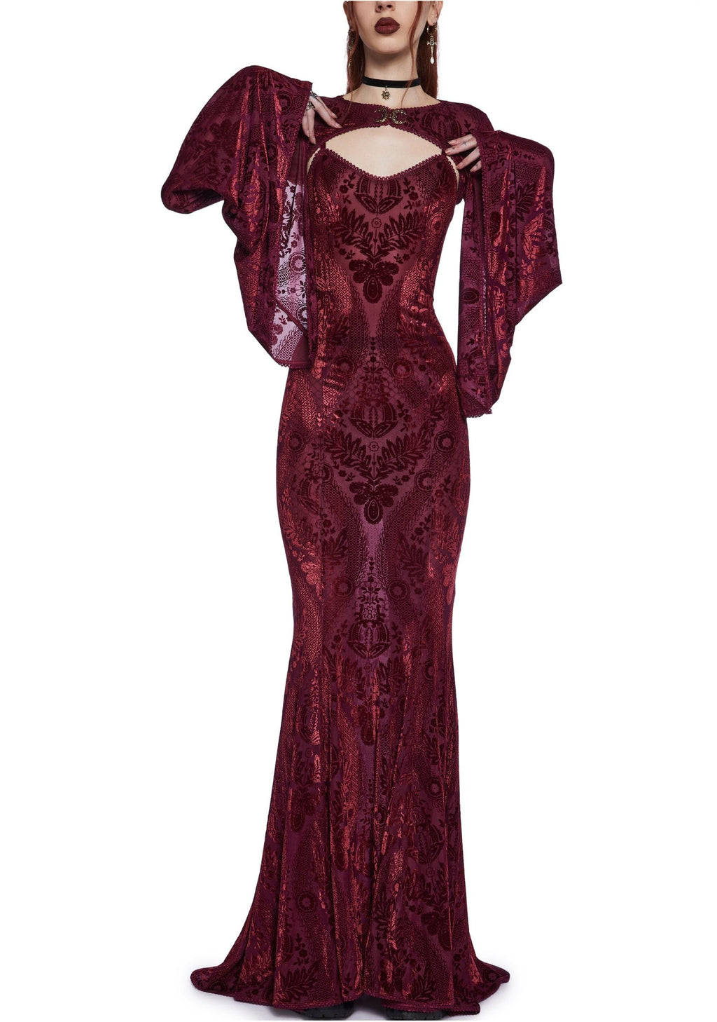 Druid’s Wife Maxi Dress And Shrug Set – Dark Red