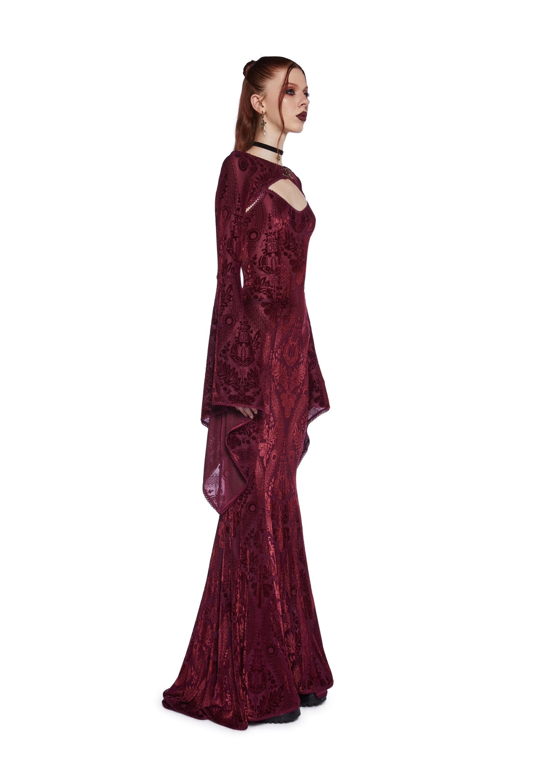 Druid’s Wife Maxi Dress And Shrug Set – Dark Red