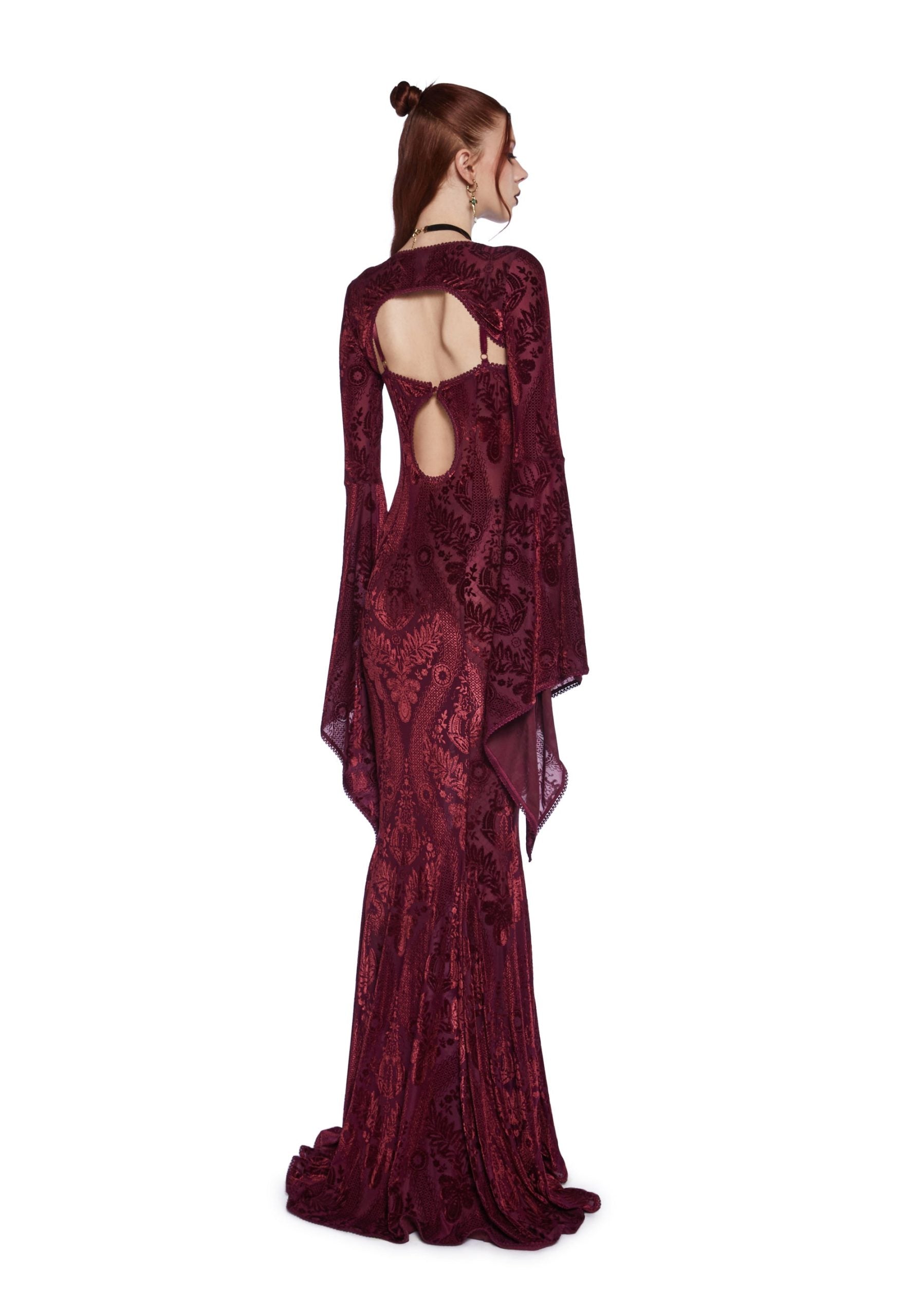 Druid’s Wife Maxi Dress And Shrug Set – Dark Red