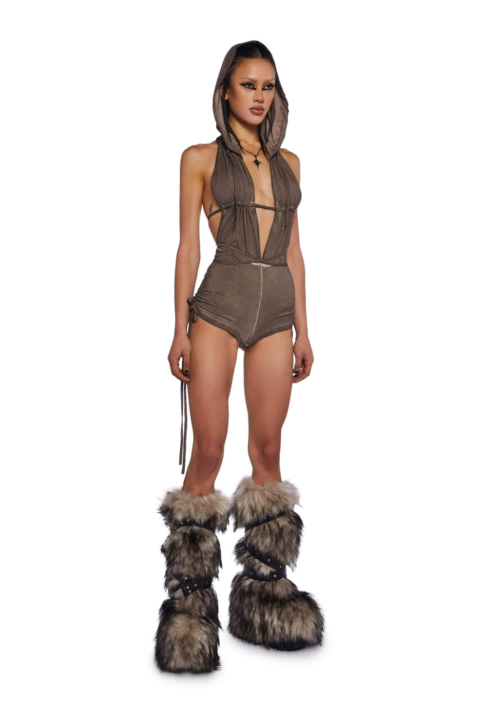 Downbeat Hooded Romper – Brown