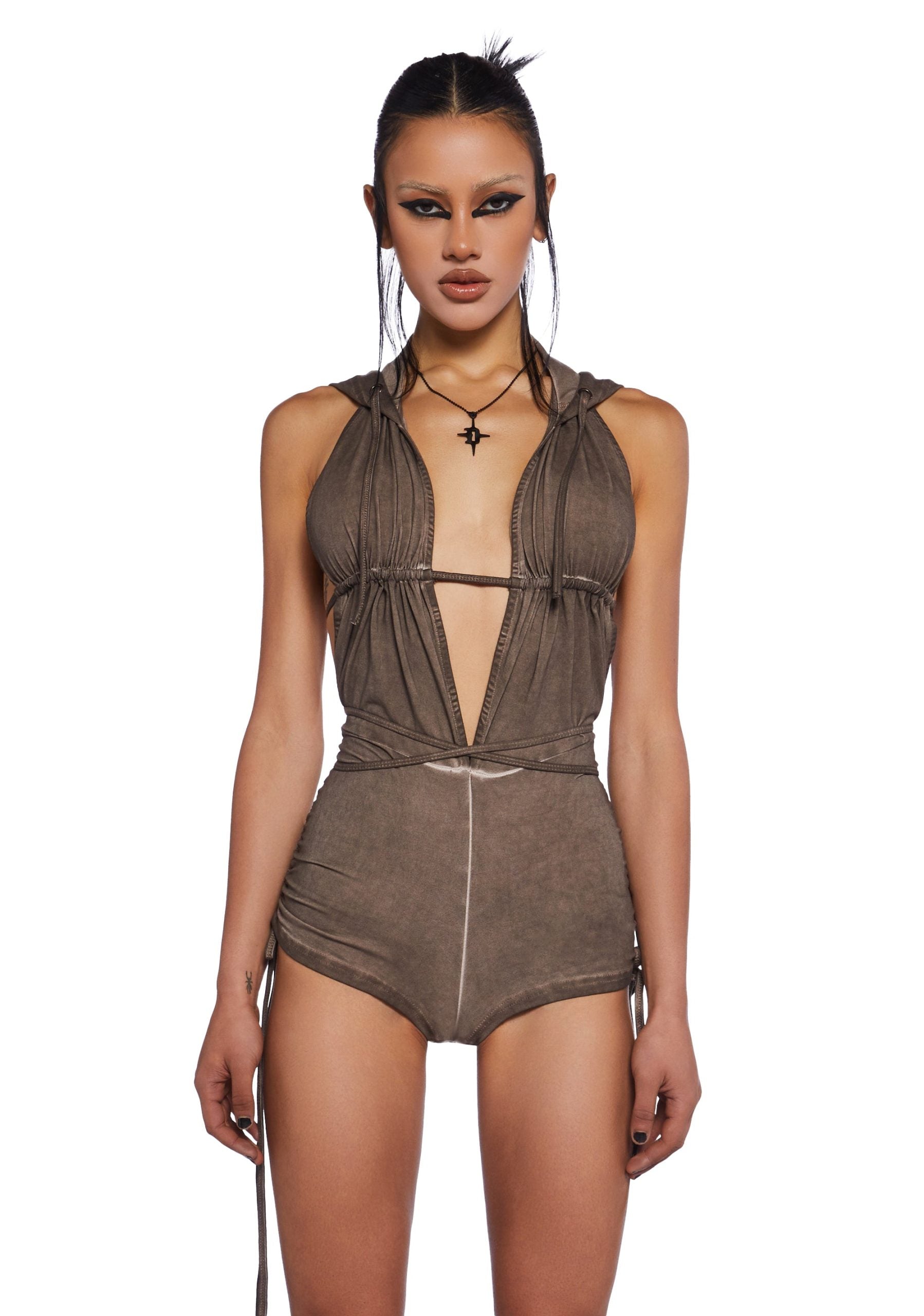 Downbeat Hooded Romper – Brown