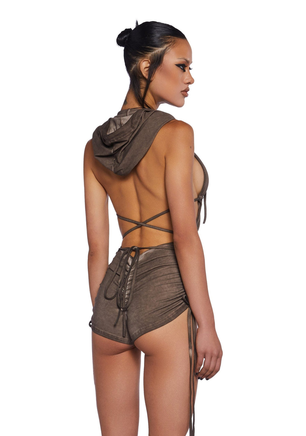 Downbeat Hooded Romper – Brown