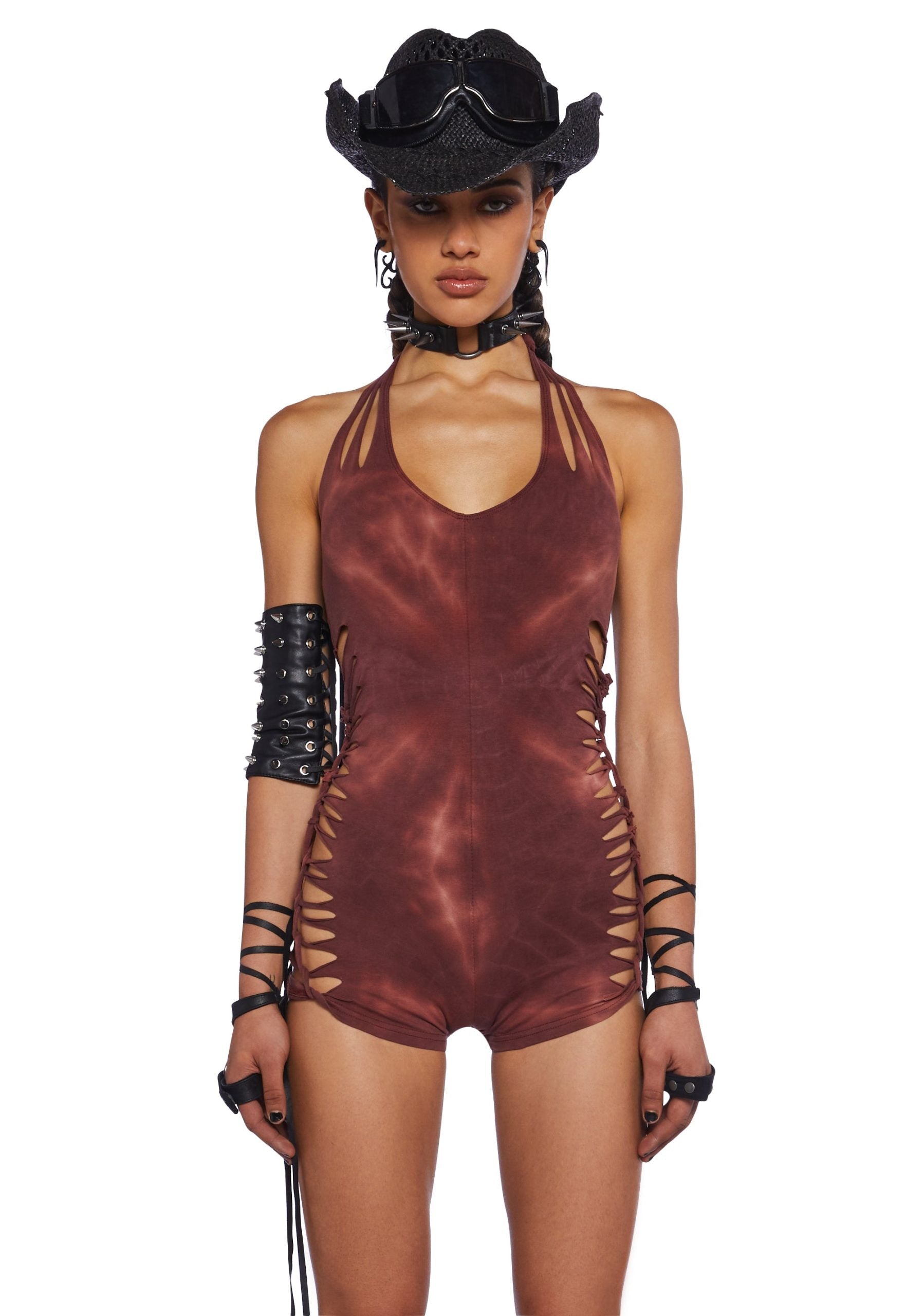 Endless Horizon Shredded Romper – Red