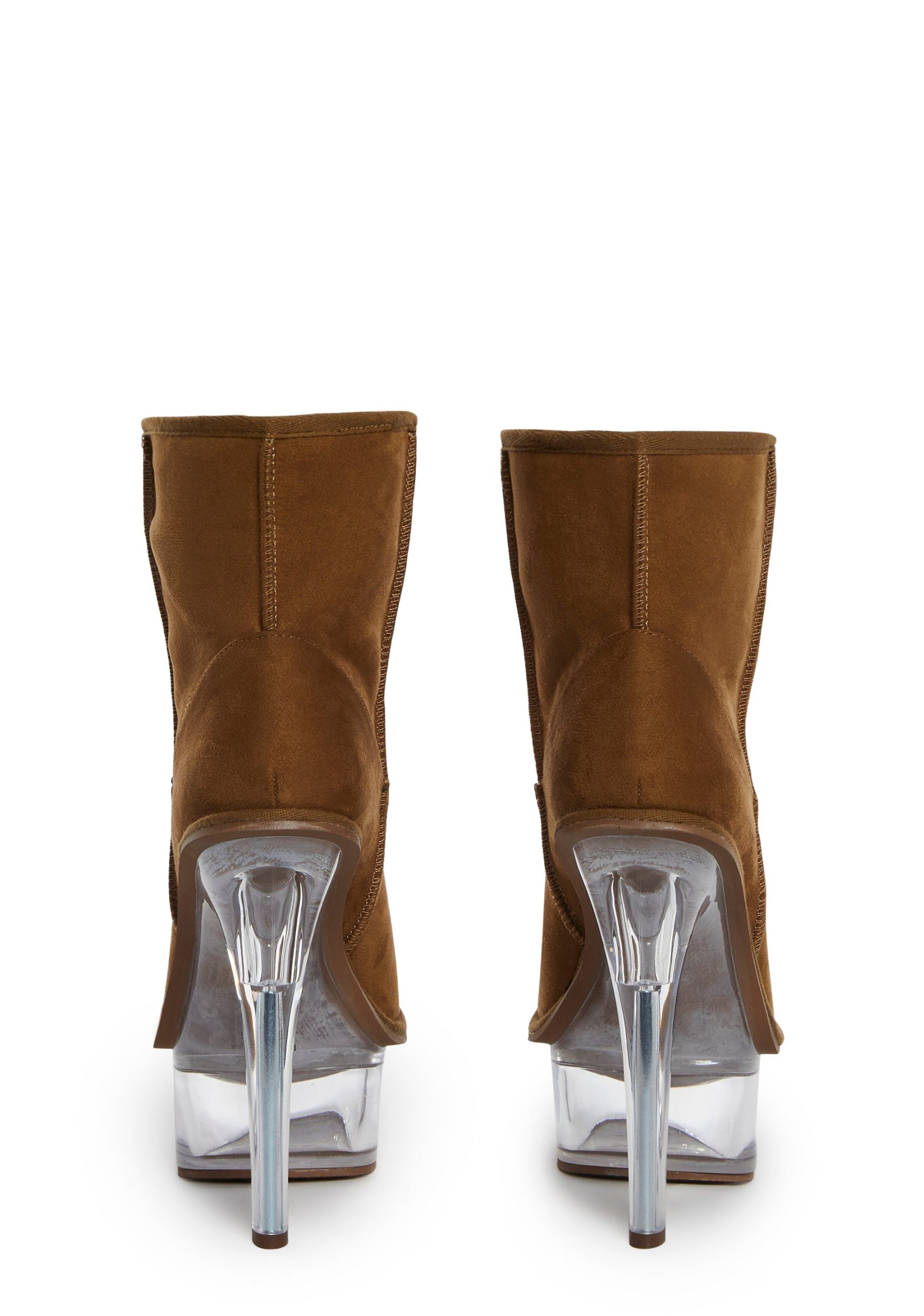 Kickdrum Suede Clear Platform Boots – Brown