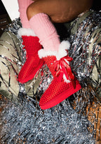 Snowflake Cadet Rhinestone Booties – Red