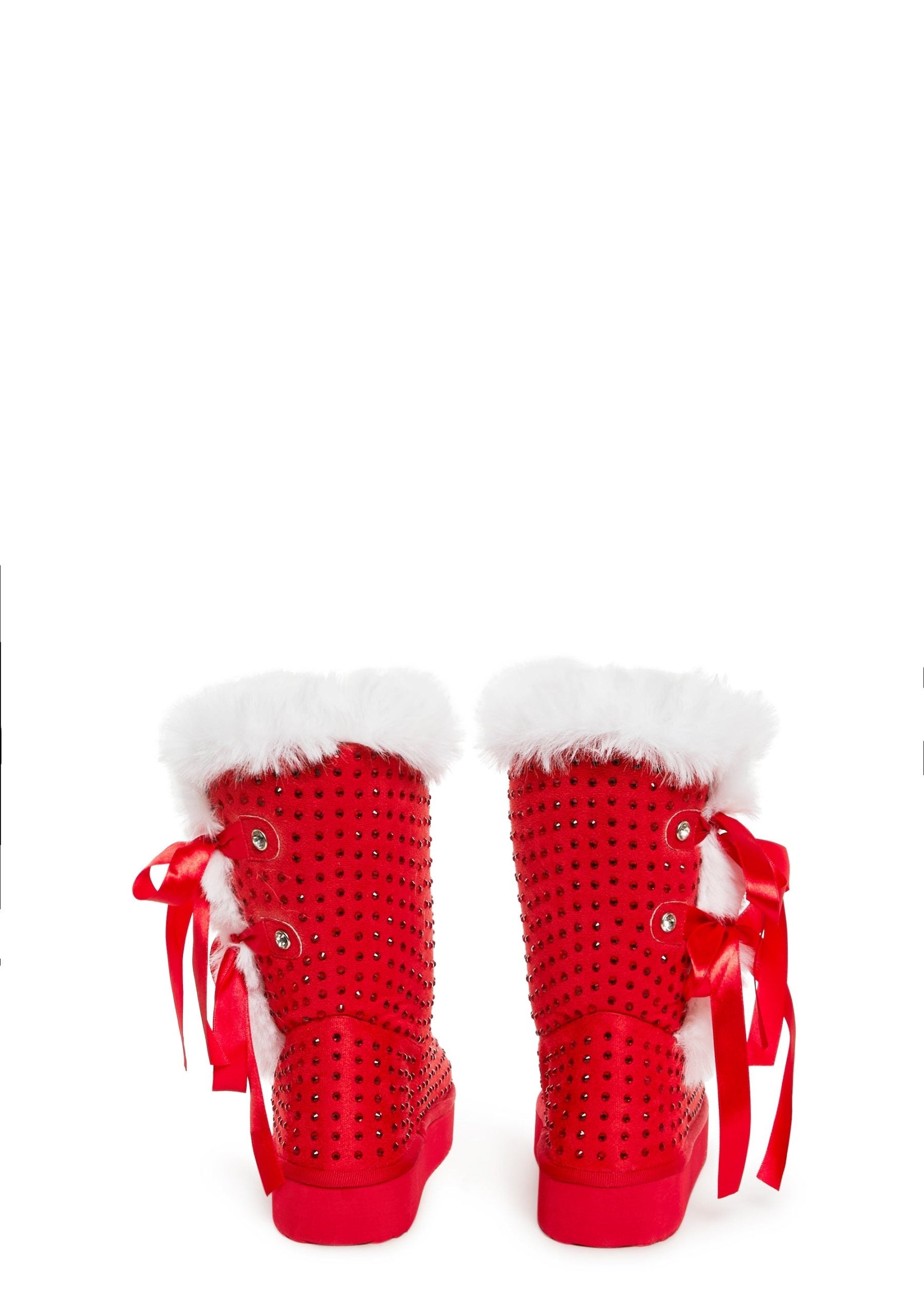 Snowflake Cadet Rhinestone Booties – Red