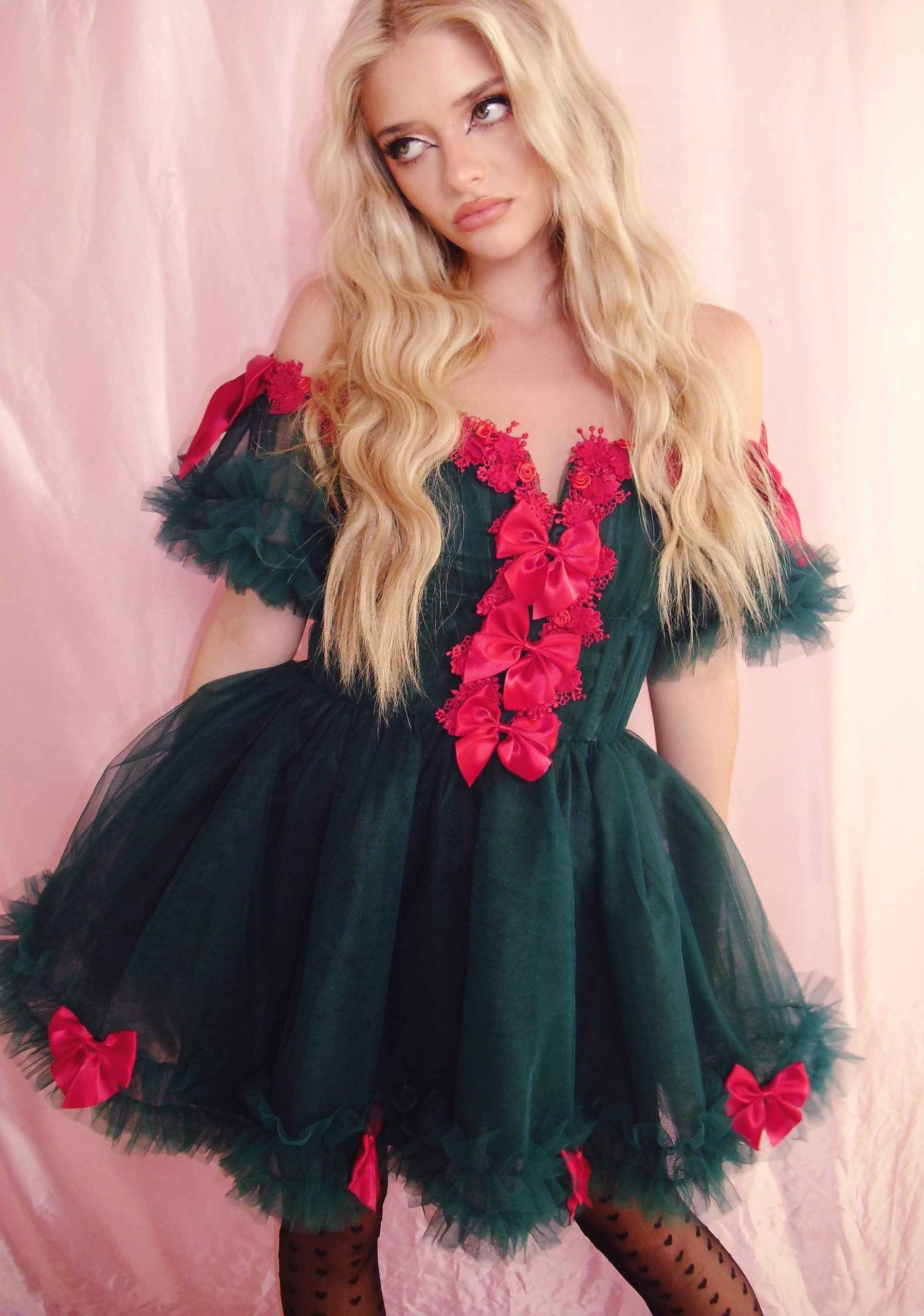 Winter Rose Mini Dress – Green