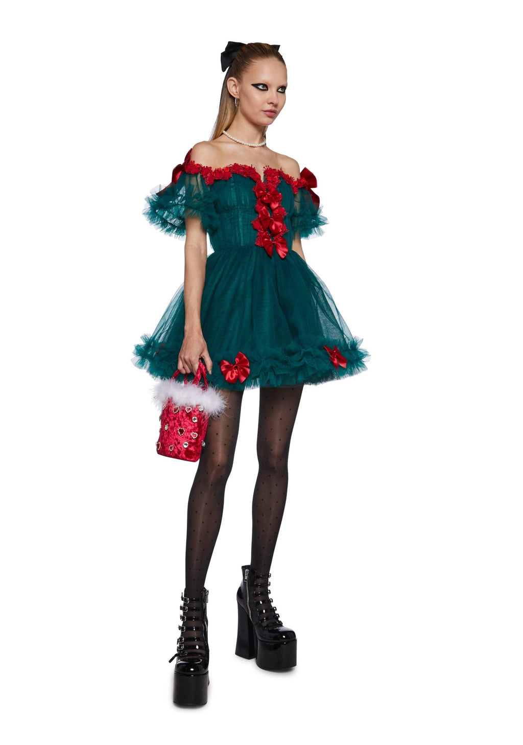 Winter Rose Mini Dress – Green