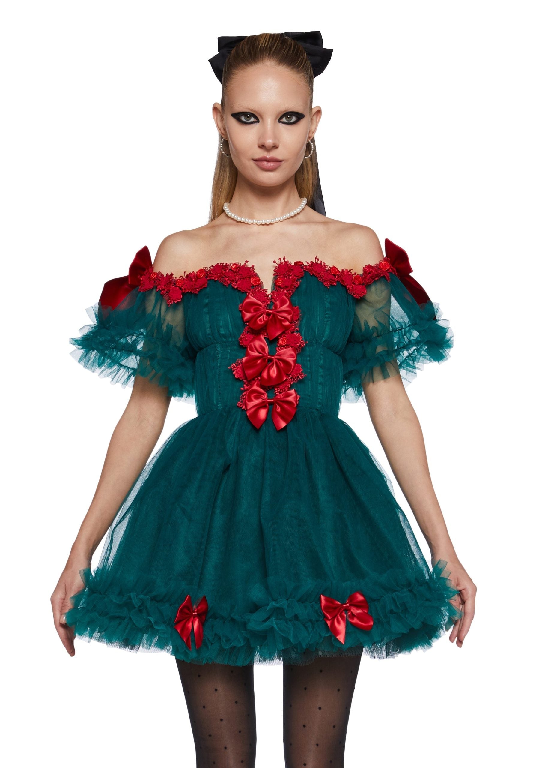Winter Rose Mini Dress – Green