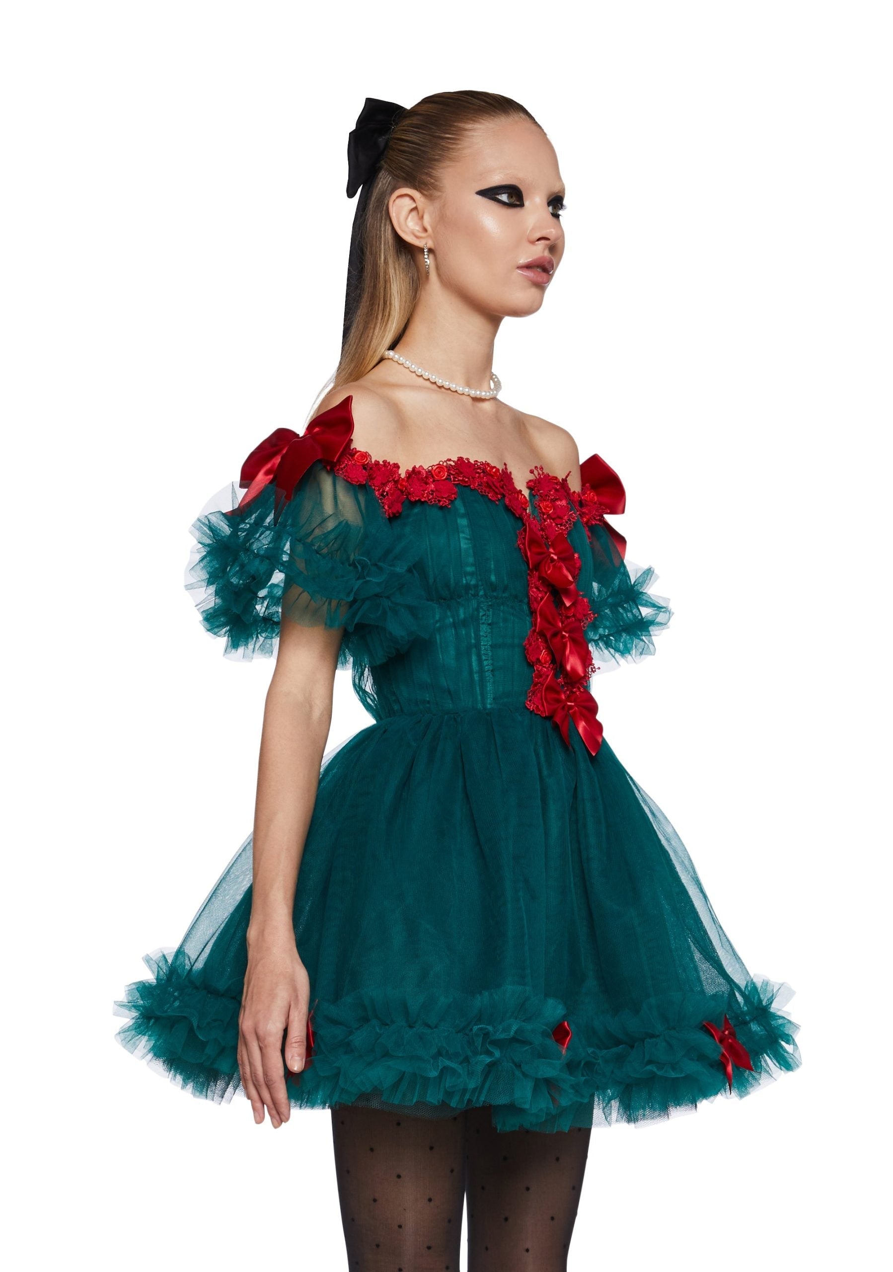 Winter Rose Mini Dress – Green