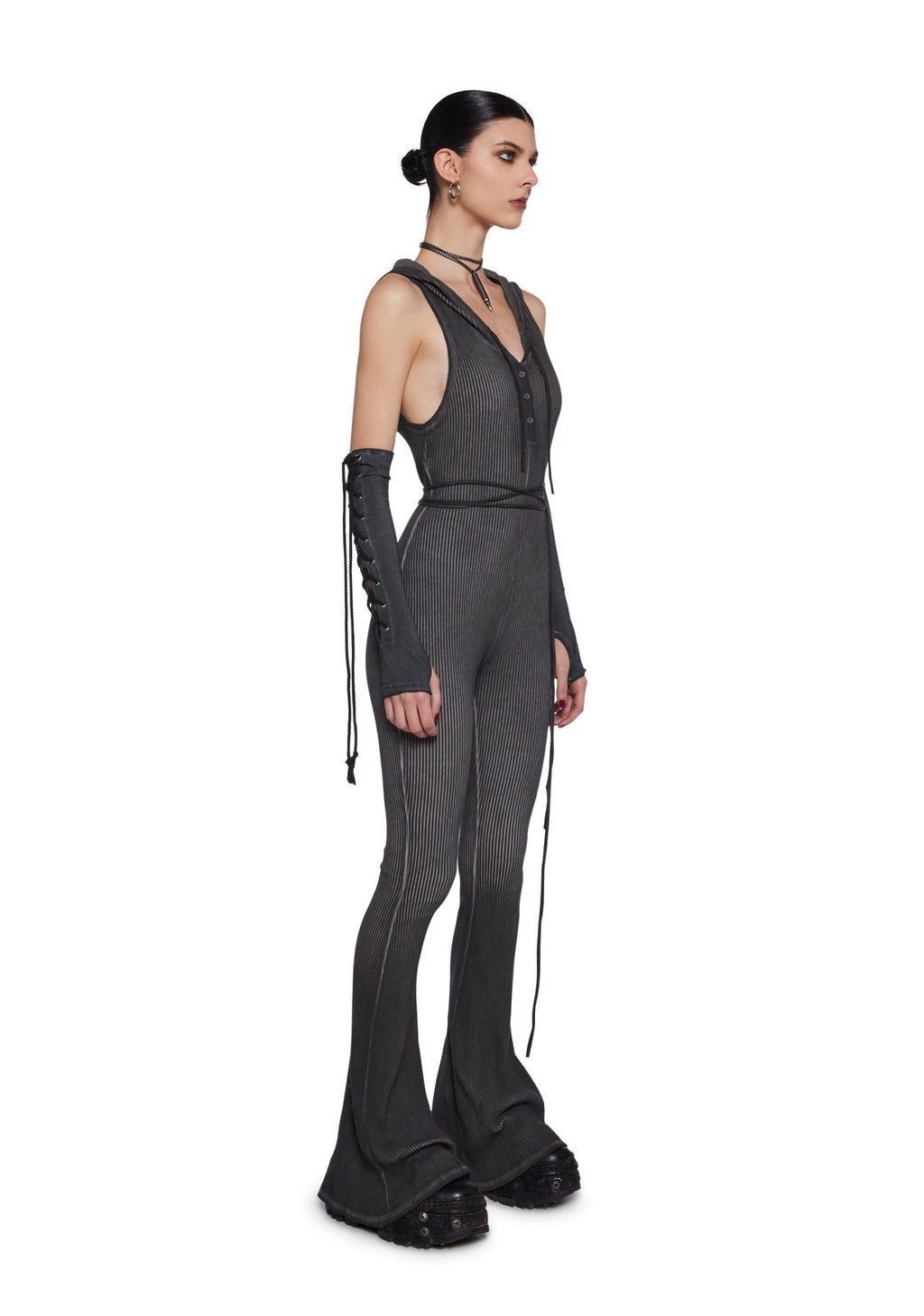 Warp Knit Hooded Jumpsuit