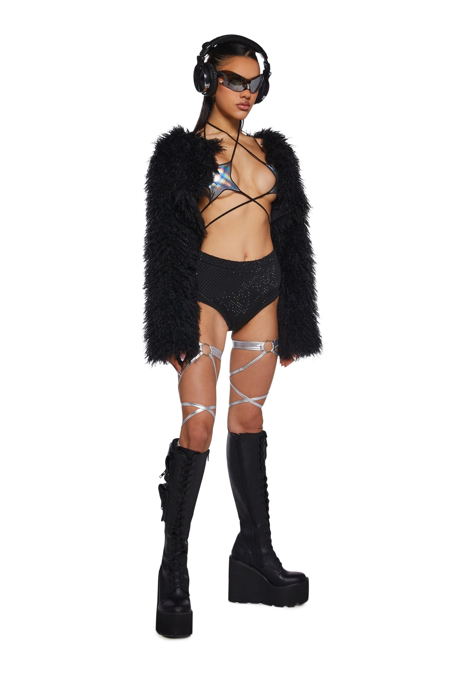 Midnight Hype Faux Fur Shrug – Black